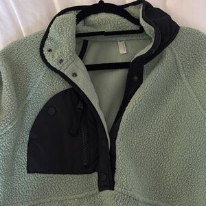 Free People FP Movement Mint Green Sherpa Fleece Jacket quarter zip